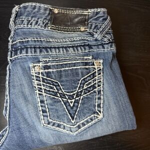 Vigoss Dublin Capri Womens 5/6 30x19 Low Rise Embroidered Bling jean Denim
